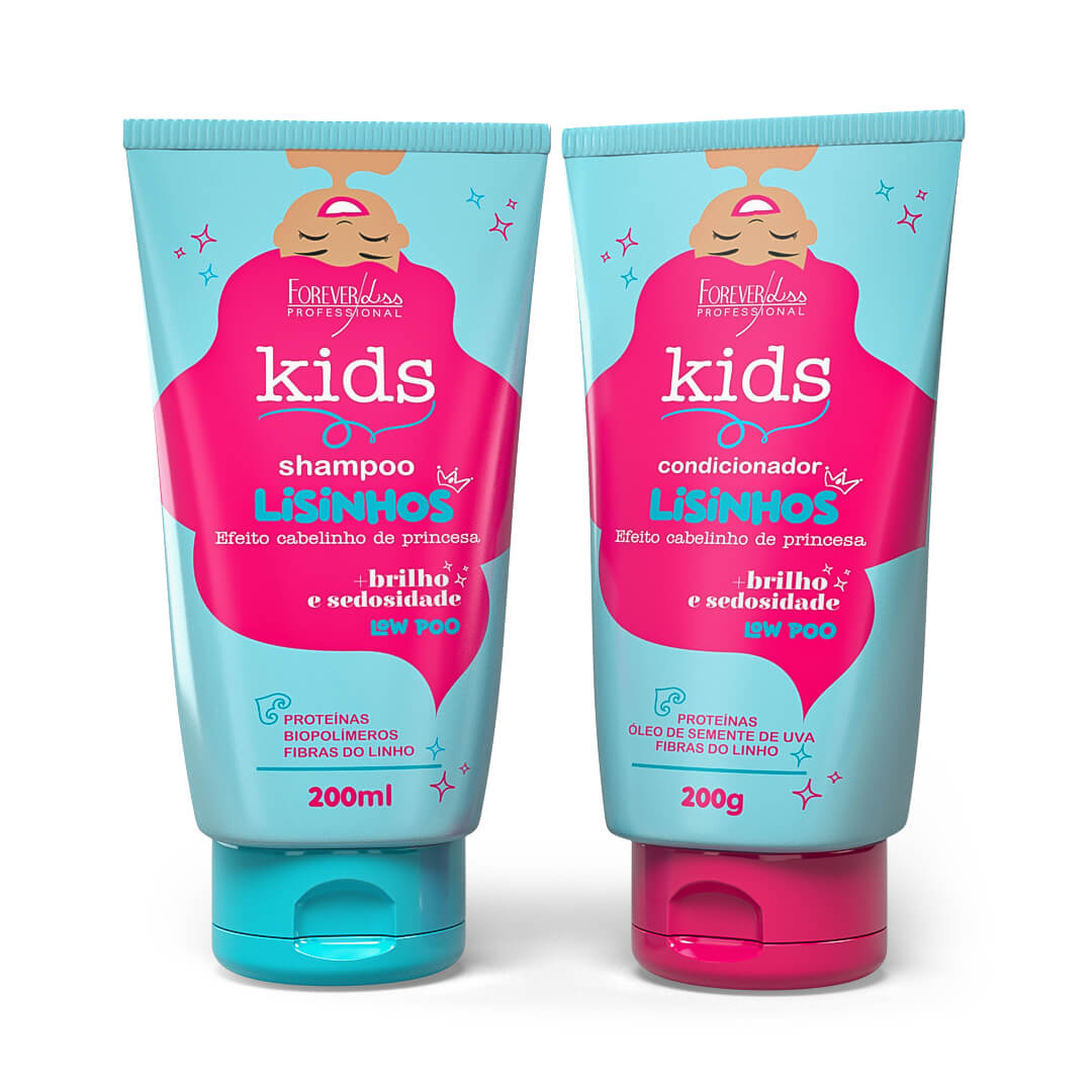Kit Shampoo e Condicionador Infantil Cabelos Lisos Forever Kids